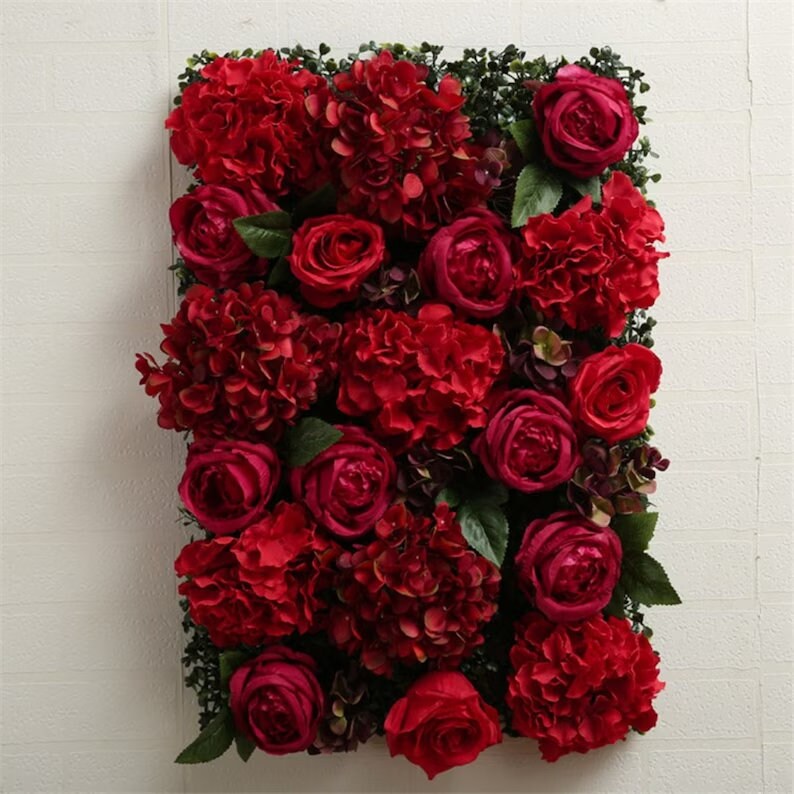 Red Rose Flower Wall Backdrop Artificial Flower Wall Wedding Etsy