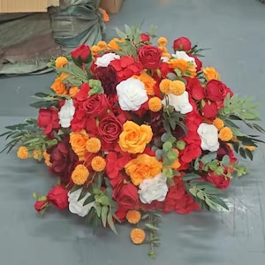 Orange Red Flower Ball With White Rose,Wedding Arrangement,Table Centerpiece,Autumn Wedding Centerpiece Flowers,Party Home Decoration