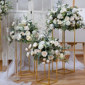 Centrotavola di fiori artificiali con sfere di eucalipto per matrimonio, centrotavola di fiori artificiali, sfere di fiori da tavolo, fiori personalizzati