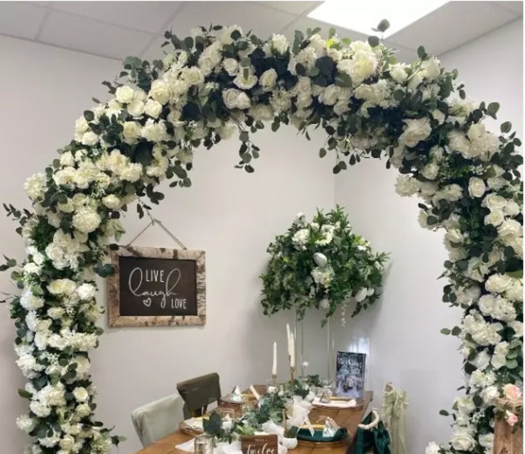 Greenery White Rose Flower Arch Wedding Flower Garland Flower Archway Wedding Flower Arrangement