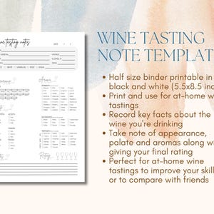 Wine Journal, Wine Tasting Journal, Wine Tracker, Wine Journal, Wine Tasting | PDF Printable download half binder | instant download |