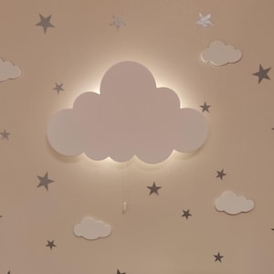 CLOUD WALL LIGHT - Nursery Lighting - Baby Room Night Light - Kids Room Wall Decor - Wooden Bedside Lamp - Led Light Warm White