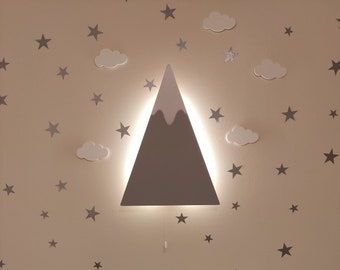 Mountain LED Nursery Night Light – Wooden Wall Lamp