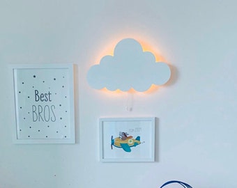 LAMPE MURALE NUAGEUSE - Éclairage de chambre de bébé - Veilleuse pour chambre de bébé - Déco murale pour chambre d'enfant - Lampe de chevet en bois - Meubles pour enfant - Led blanc chaud