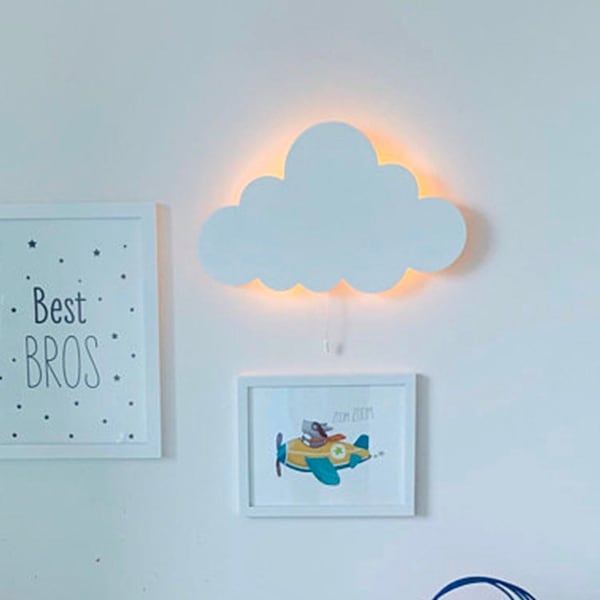 LAMPE MURALE NUAGEUSE - Éclairage de chambre de bébé - Veilleuse pour chambre de bébé - Déco murale pour chambre d'enfant - Lampe de chevet en bois - Meubles pour enfant - Led blanc chaud