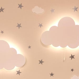 Set of 2 CLOUD WALL LIGHTS - Nursery Lighting - Baby Room Night Light - Kids Room Wall Decor - Wooden Bedside Lamp - Led Light Warm White