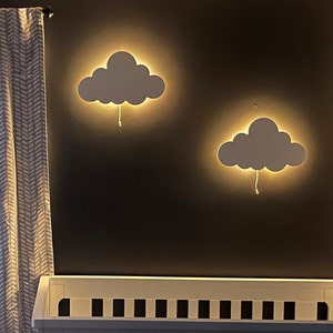 Set of 2 CLOUD WALL LIGHTS - Nursery Lighting - Baby Room Night Light - Kids Room Wall Decor - Wooden Bedside Lamp - Led Light Warm White