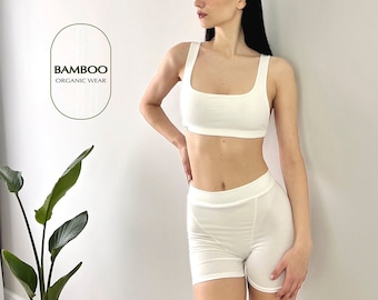 Handmade Bamboo Lingerie Set, Crop Top & Boxer Shorts