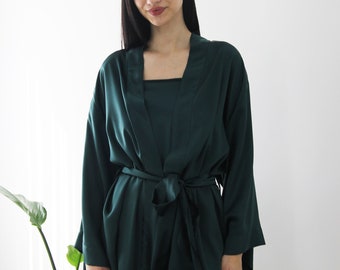 Emerald Silk Kimono / Bridal Silk Kimono Robe / Pure Silk Kimono / Loungewear / Nightgown / Bridesmaid dress / Handmade
