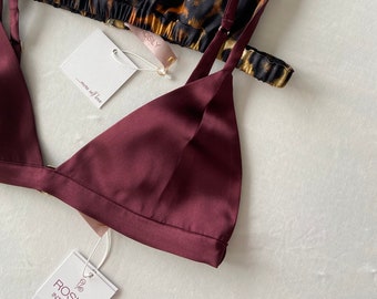 Burgundy Silk Bralette, 100% Silk Bra, Silk Satin Bra, Intimates Classy Lingerie,  Silk Bralette, Personalized Design
