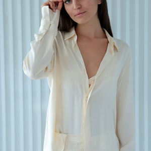 Ivory Silk Pyjamas Set, 100% Silk White Shirt Pant / Silk White Shirt / Silk White Pajama, Bridal Pyjamas, Personalized Design image 2