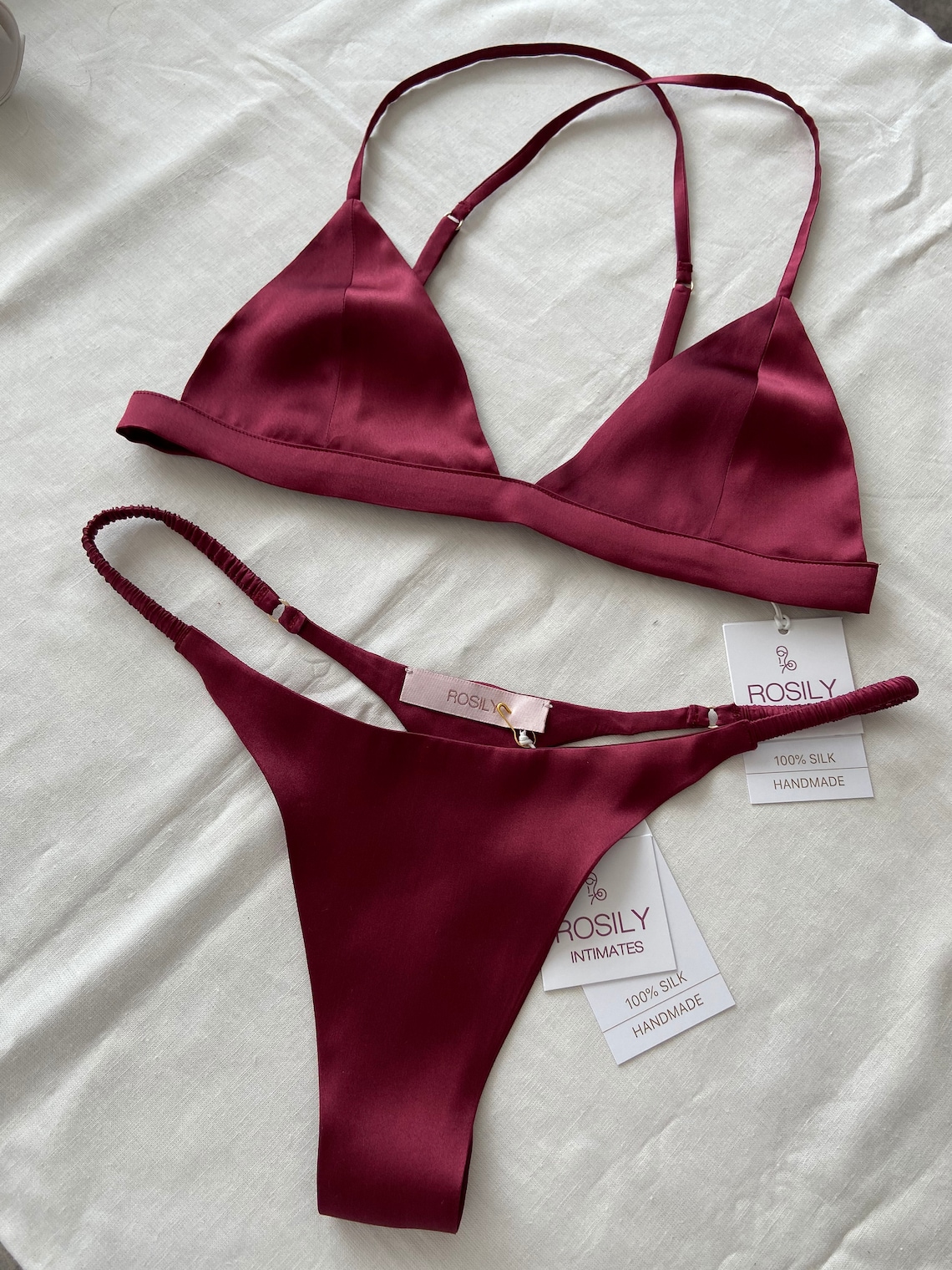 Burgundy Silk Lingerie Set 100 Silk Bra & Thong Silk Satin Etsy UK