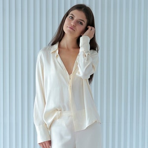 Ivory Silk Shirt, 100% Silk Ivory Shirt, Classy Shirt, White Pure Silk Shirt, Luxury Shirt, Personalized Design, Handmade Women's Clothing image 7