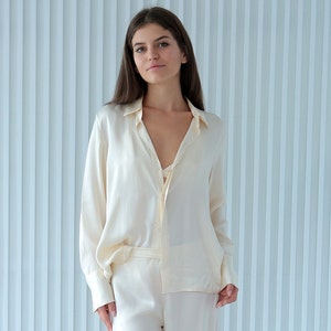 Ivory Silk Shirt, 100% Silk Ivory Shirt, Classy Shirt, White Pure Silk Shirt, Luxury Shirt, Personalized Design, Handmade Women's Clothing image 5