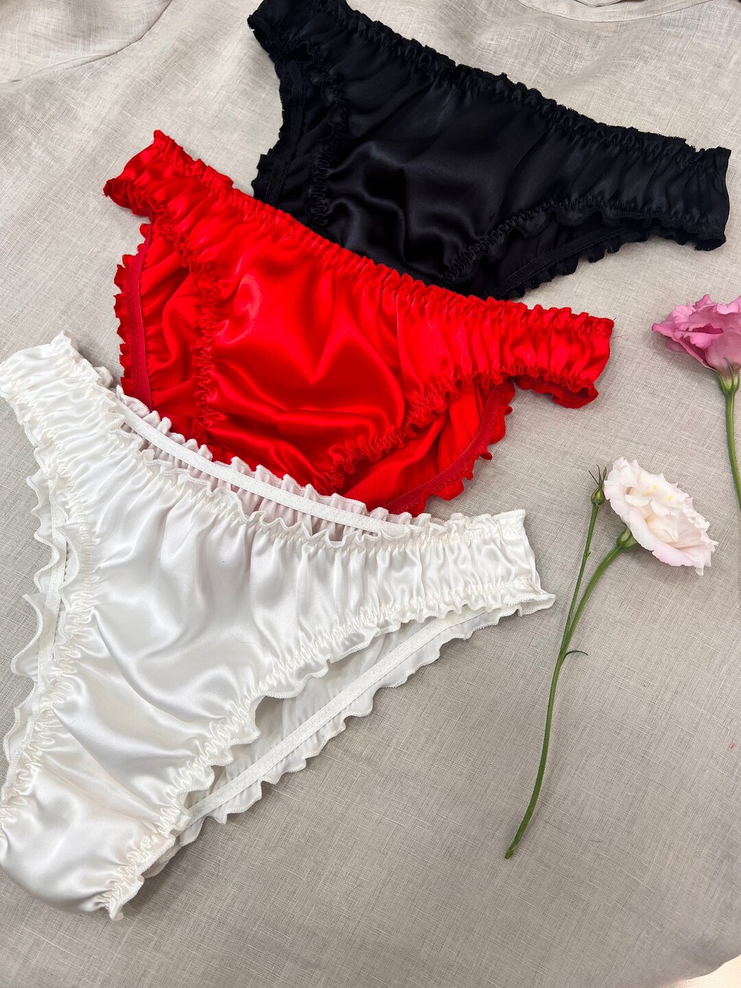 Satin Bra Top & Frilly Panties