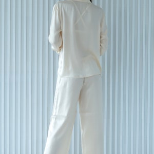 Ivory Silk Pyjamas Set, 100% Silk White Shirt Pant / Silk White Shirt / Silk White Pajama, Bridal Pyjamas, Personalized Design image 7