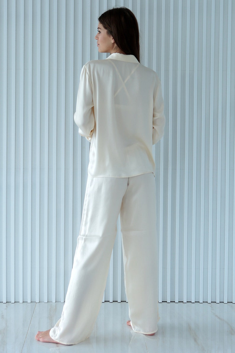 Ivory Silk Pyjamas Set, 100% Silk White Shirt Pant / Silk White Shirt / Silk White Pajama, Bridal Pyjamas, Personalized Design image 7
