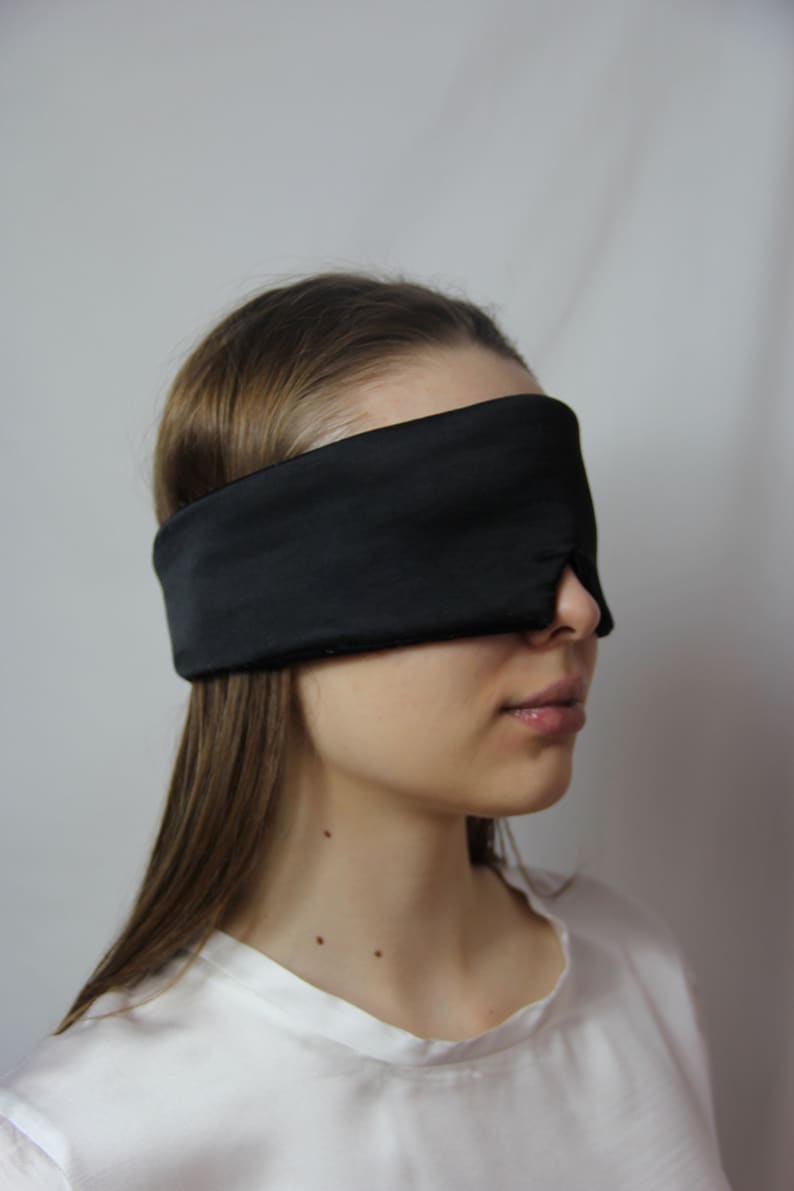 Black Silk Eye Mask / Sleep Mask, Deep Sleep & Anti Ageing, 100% Pure Organic Silk Sleeping Band image 1