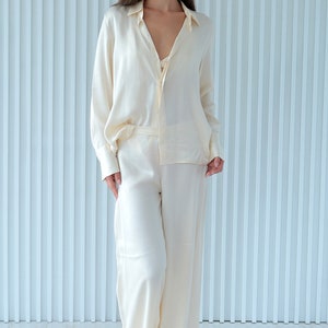 Ivory Silk Pyjamas Set, 100% Silk White Shirt Pant / Silk White Shirt / Silk White Pajama, Bridal Pyjamas, Personalized Design image 4