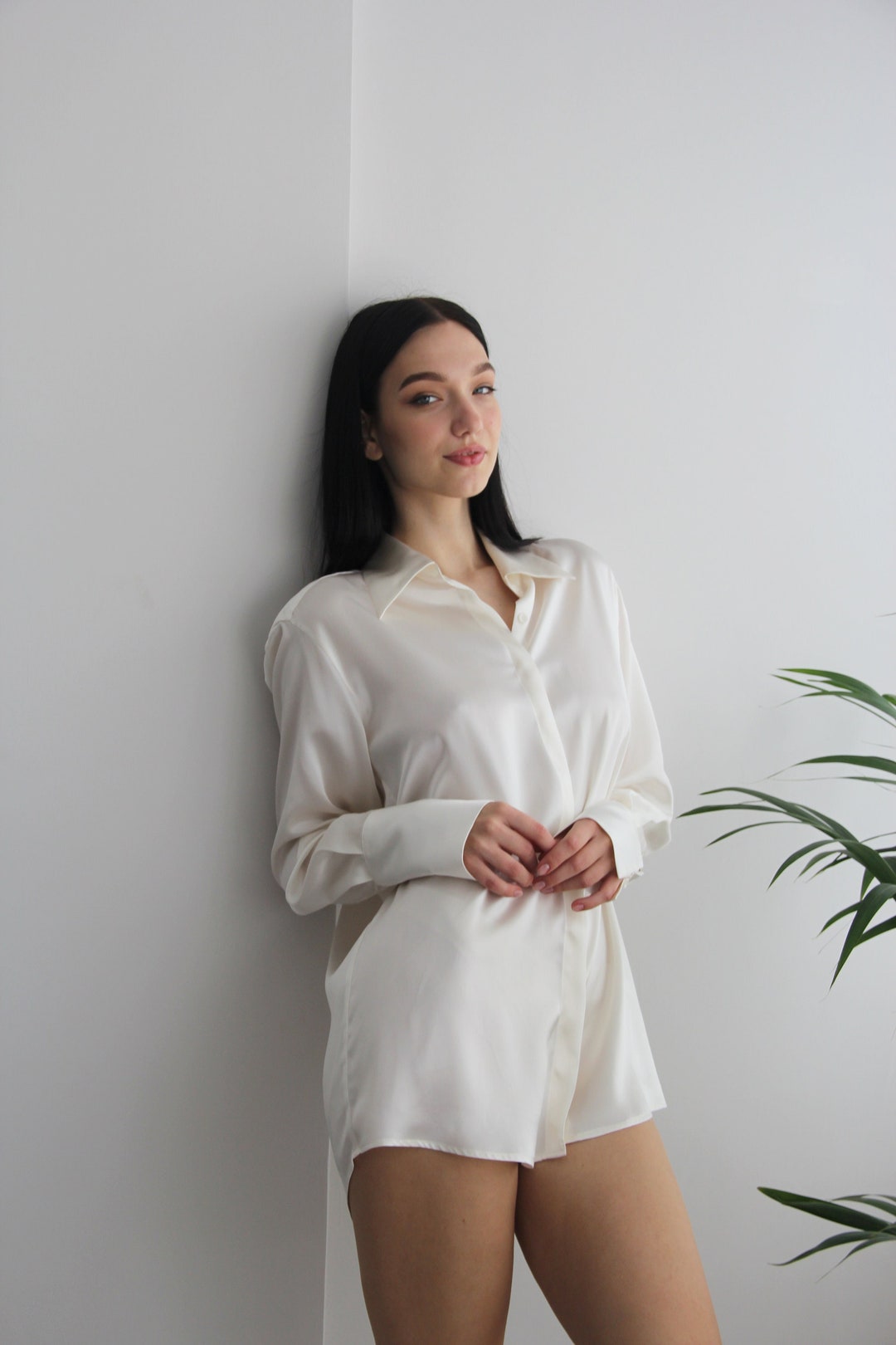 Pure Silk Boyfriend Cut Shirt, Oversize Relaxed Fit Women Shirt, 100