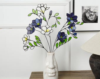 鮮やかなブーケ 花束 ヴィンテージ ステンドグラス フラワー レア作品 ステンドグラスのフリージアの花束：手作りの家庭スタイル - Etsy 日本