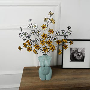 Stained glass Winter Jasmine Flower home decor,Yellow and white Winter Jasmine,home improvement,Gift for her,Housewarming gift