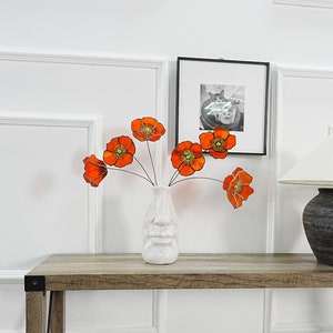 California Poppy set of 6 stained glass flowers-gift for her-Home decor-motherday gift-Poppy flower decor-Faux Flower in vase-Orange flower