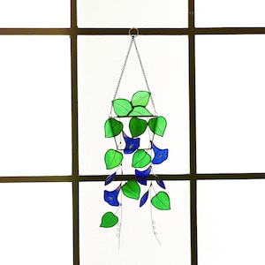 Blue Morning Glory Flower suncatcher Hanging window stained glass art-Home Decor-Nature vibe glass art-Inspired garden plant gift for mom BIG SIZE