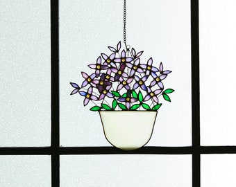 Houstonia caerulea plant stained glass hanging plant deocr-little bluet-Nature-Inspired garden plant-Boho home decor-Flowering bluets