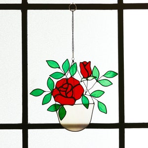 Rose stained glass window hanging plant house nature decor-plant lover gift-won't die garden plant decor