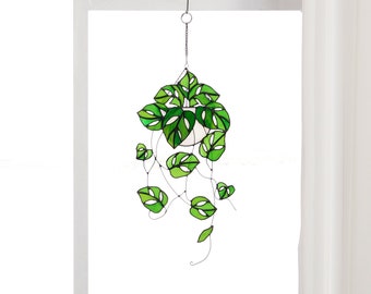 Monstera plant hanging decor sun catcher -Plant stained glass home decor - plant lover gift-won't die plant decor