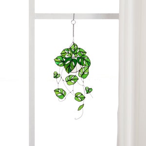 Monstera plant hanging decor sun catcher Plant stained glass home decor plant lover gift-won't die plant decor image 1