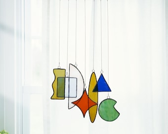 Custom stained glass suncatcher window hanging,stain glass decor,window glass art,geometry art,minimalism home decor,glass suncatcher