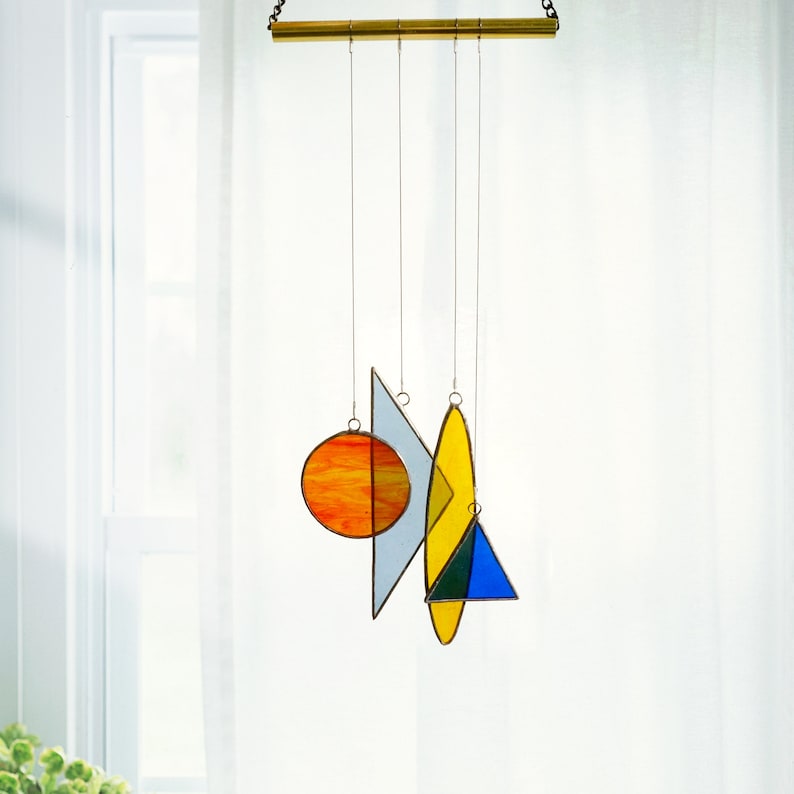 Benutzerdefinierte Buntglas Suncatcher Fensterbehang,Stain Glas Dekor,Fenster Glas Kunst,Geometrie Kunst,Minimalismus Wohnkultur,Glas Suncatcher Bild 2