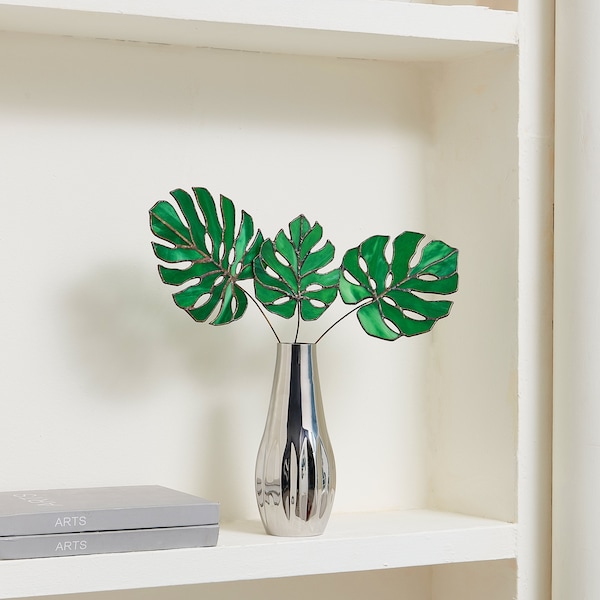 Gebrandschilderd glas Monstera-bladeren: boho-huisdecoratie, set van 3
