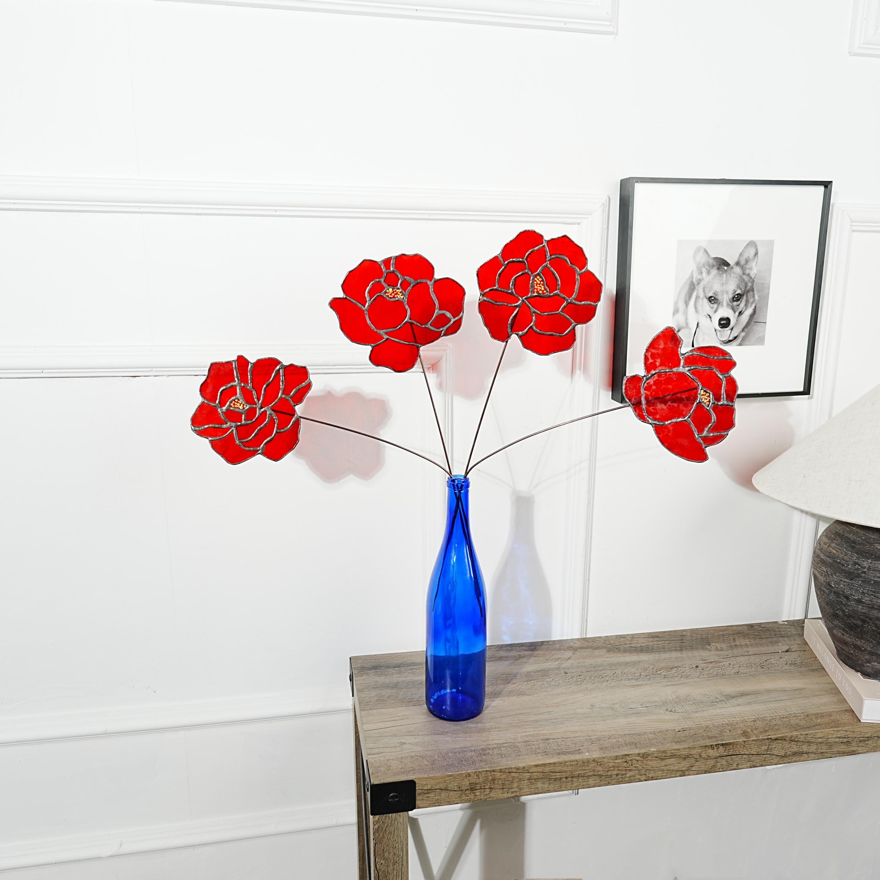ピンクのステンドグラスの牡丹の花 - 手作りのホームスタイル4個セット