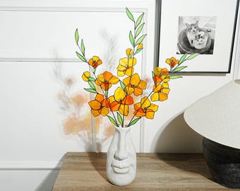 Stained Glass Gladiolus Flower Decor: Boho Garden Art, 22.5x17 in