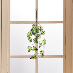 Plant Stained glass Hanging suncatcher-Home Decor-Nature vibe glass art-Nature-Inspired garden plant-Boho home decor-Hanging plant