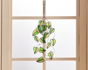 Plant Stained glass Hanging suncatcher-Home Decor-Nature vibe glass art-Nature-Inspired garden plant-Boho home decor-Hanging plant