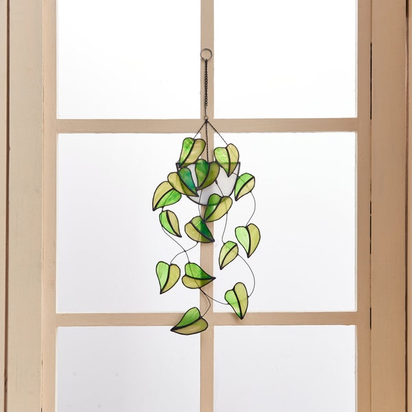 Plant Stained glass Hanging suncatcher-Home Decor-Nature vibe glass art-Nature-Inspired garden plant-Boho home decor-Hanging plant