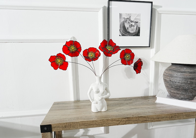 Stained Glass California Poppy Set:Faux Flower Home Decor