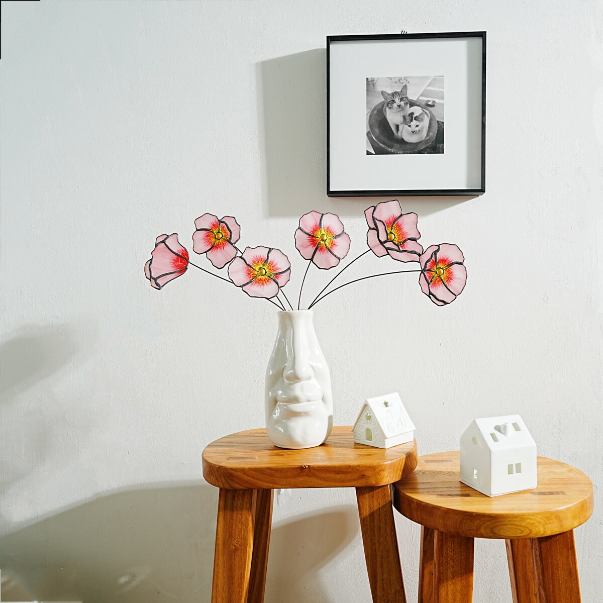 California Poppy Set of 6 Stained Glass Flowers - Pink