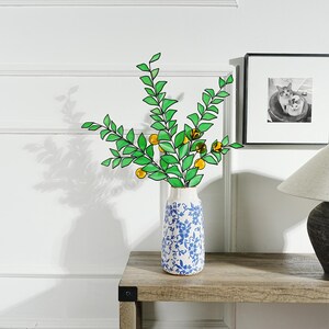 Eucalyptus en billy button glas-in-lood plant woondecoratie, nieuwjaar voor thuis, glas-in-loodplant, eucalyptuskunst, kerstcadeau