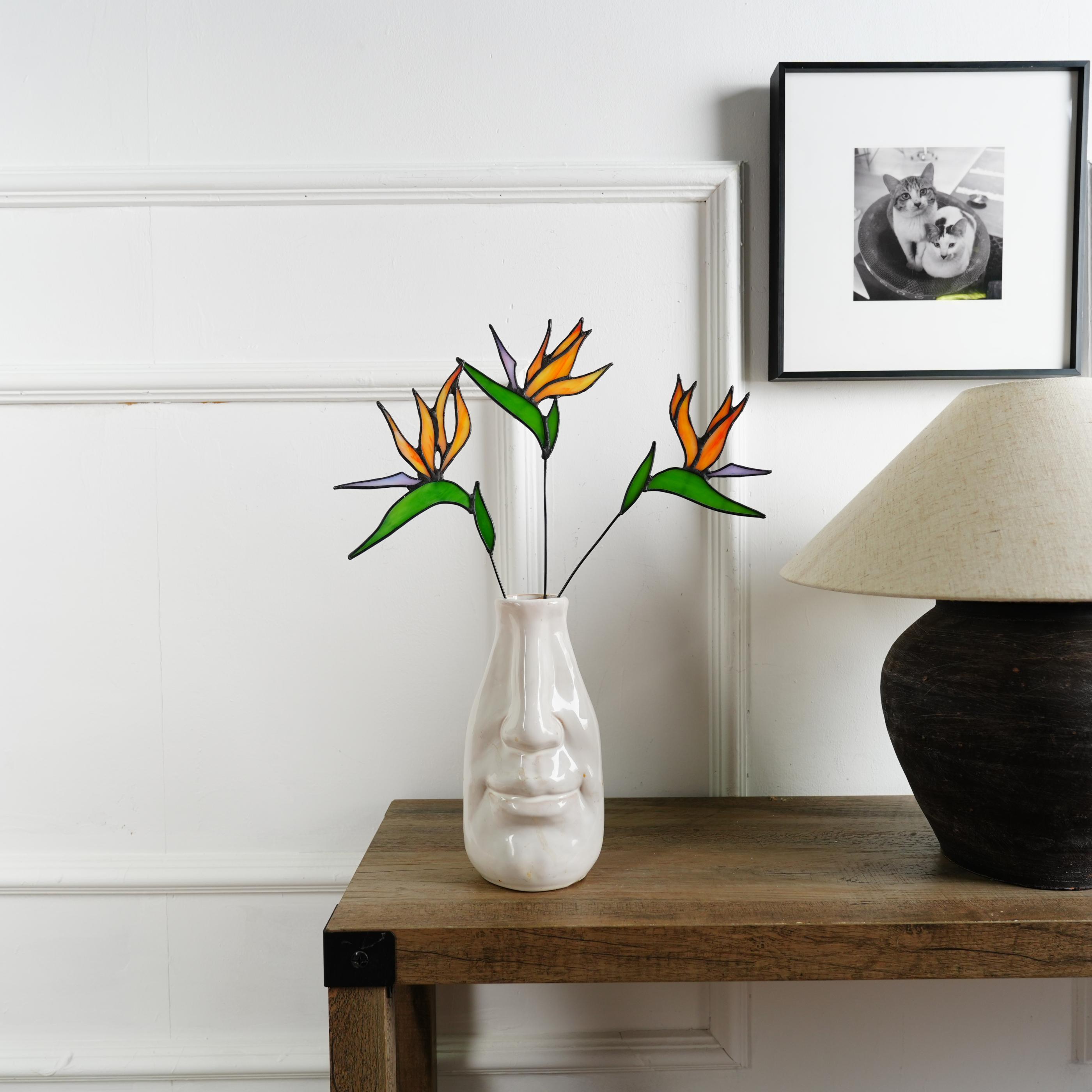 Stained Glass Bird of Paradise Flower Set of 3– Tropical Botanical ...