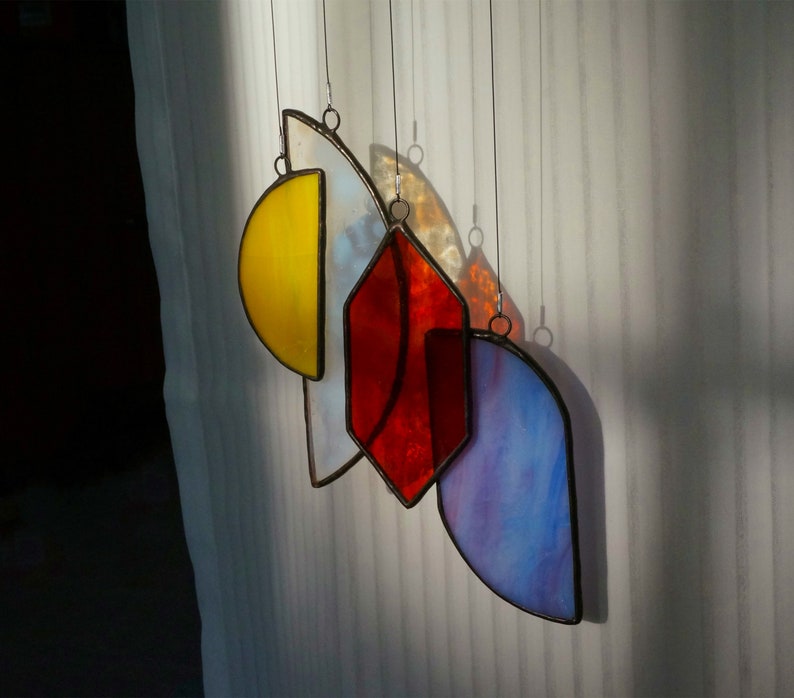 Benutzerdefinierte Buntglas Suncatcher Fensterbehang,Stain Glas Dekor,Fenster Glas Kunst,Geometrie Kunst,Minimalismus Wohnkultur,Glas Suncatcher Bild 9