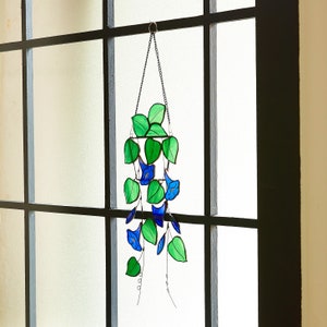 Blue Morning Glory Flower suncatcher Hanging window stained glass art-Home Decor-Nature vibe glass art-Inspired garden plant gift for mom image 2