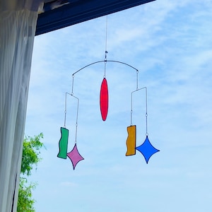 Stained glass Mobile Hanging suncatcher -Inspired Home Decor-floating decor-Abstract interior decor-Geometric patterns wall decor