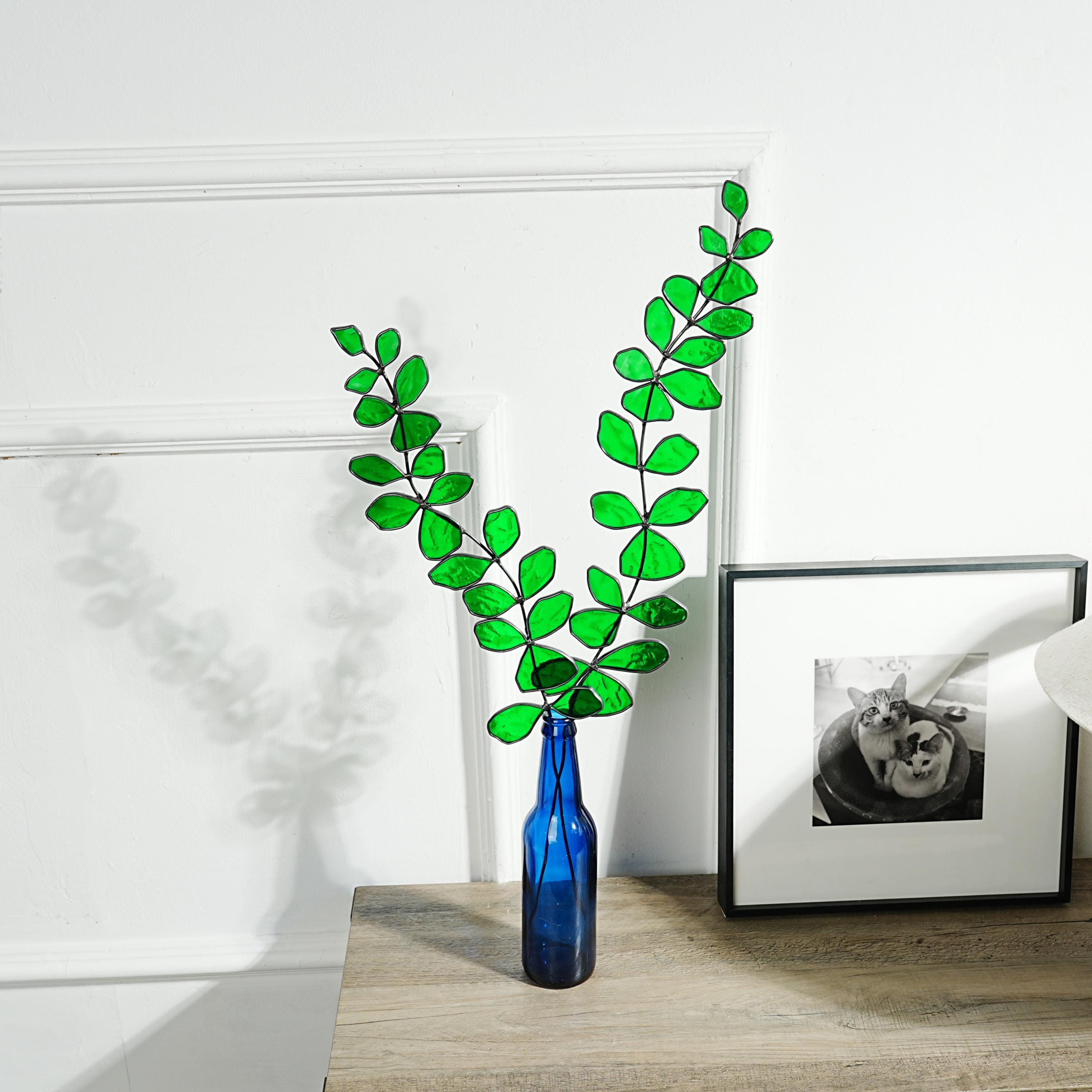 Stained Glass Eucalyptus Plant Set: Green Home Decor Art