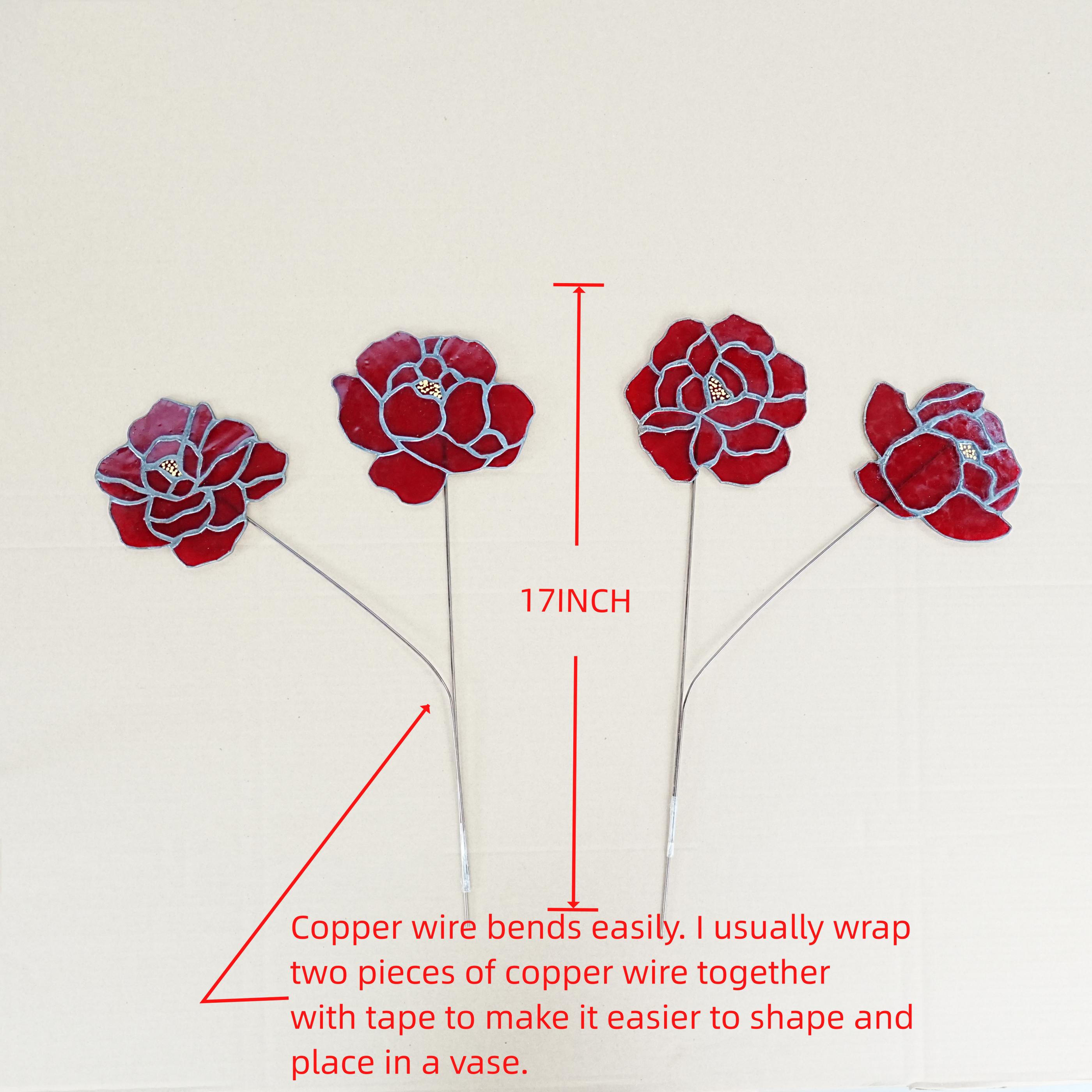ピンクのステンドグラスの牡丹の花 - 手作りのホームスタイル4個セット