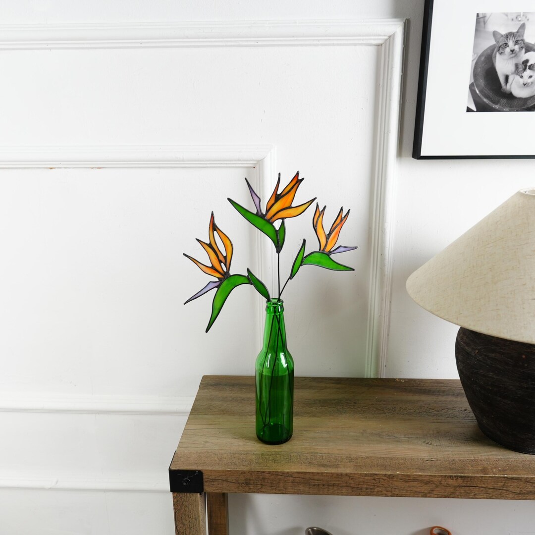 Stained Glass Bird of Paradise Flower Set of 3– Tropical Botanical ...